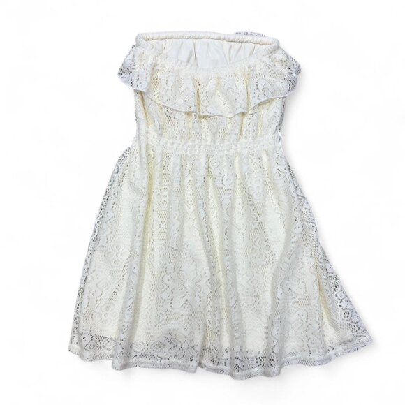 2000s Y2K No Boundaries Lace Boho Mini Dress Cream Strapless Small With Ruffle - Picture 5 of 5